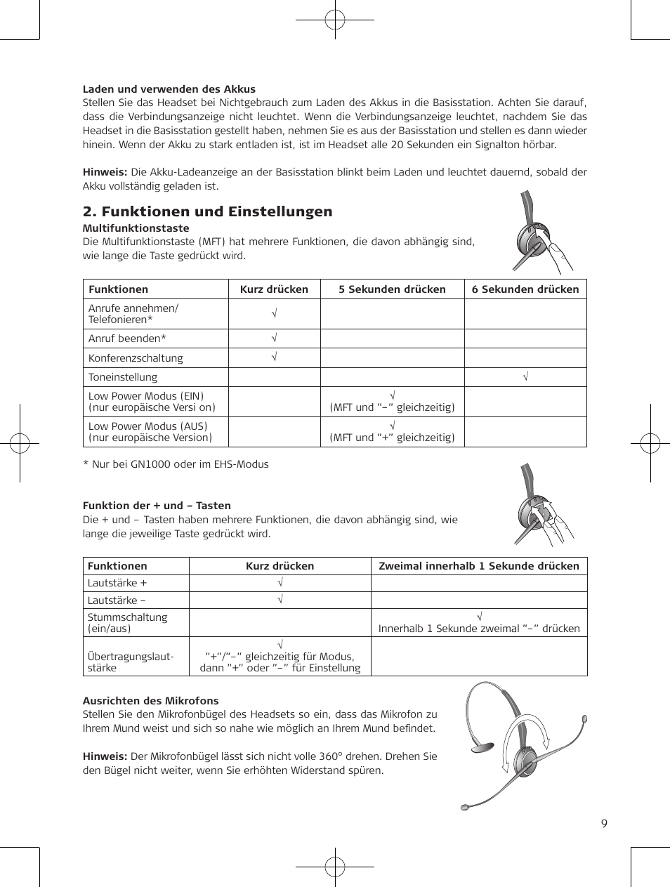 Funktionen und einstellungen | Jabra GN9120 User Manual | Page 11 / 75