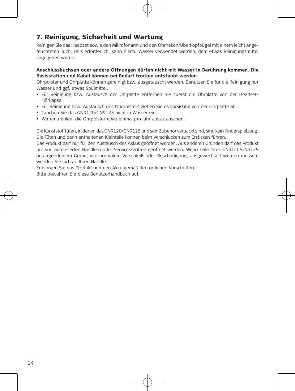 Reinigung, sicherheit und wartung | Jabra GN9120 User Manual | Page 16 / 75