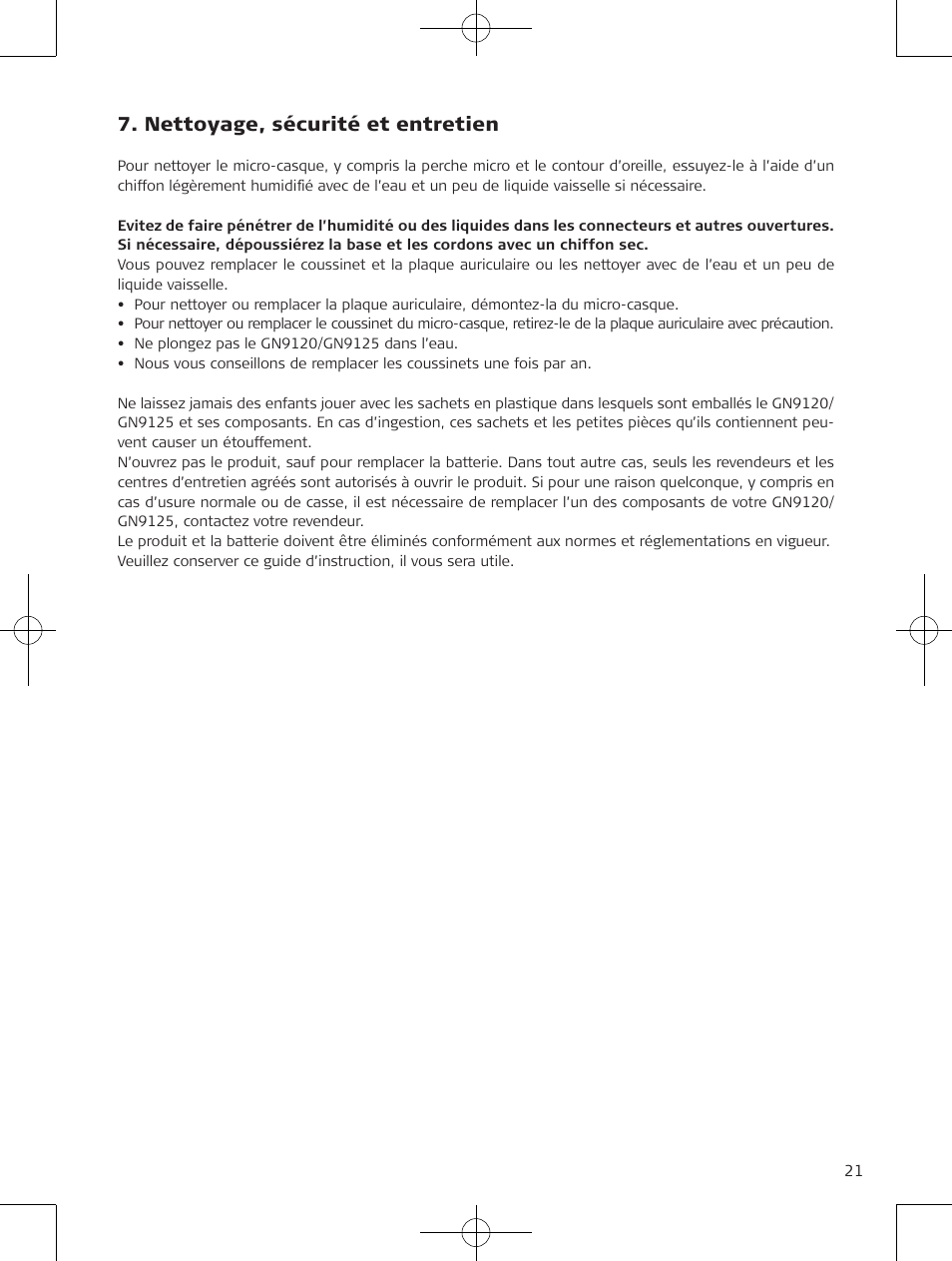 Nettoyage, sécurité et entretien | Jabra GN9120 User Manual | Page 23 / 75