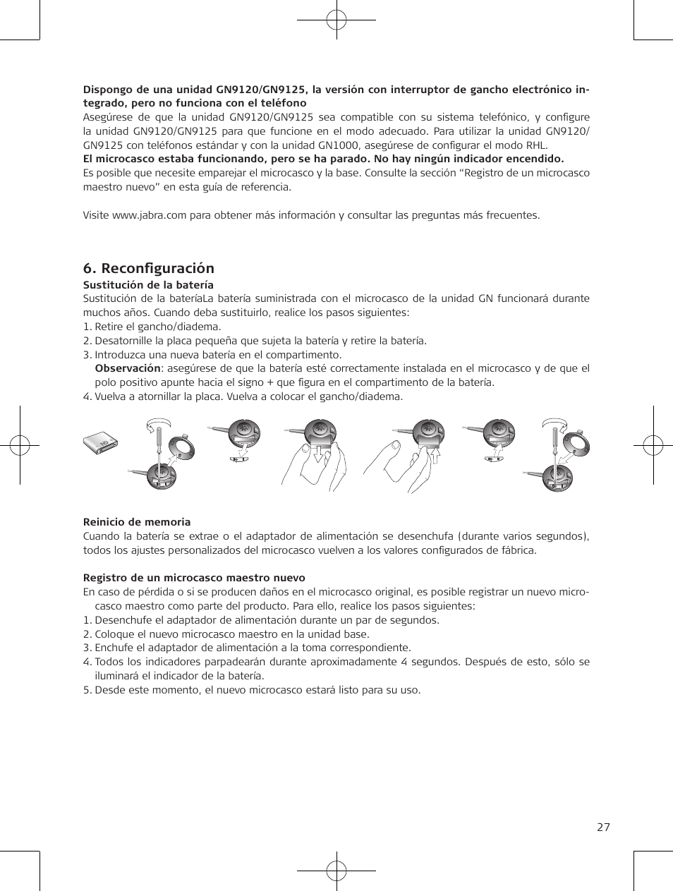 Reconfiguración | Jabra GN9120 User Manual | Page 29 / 75