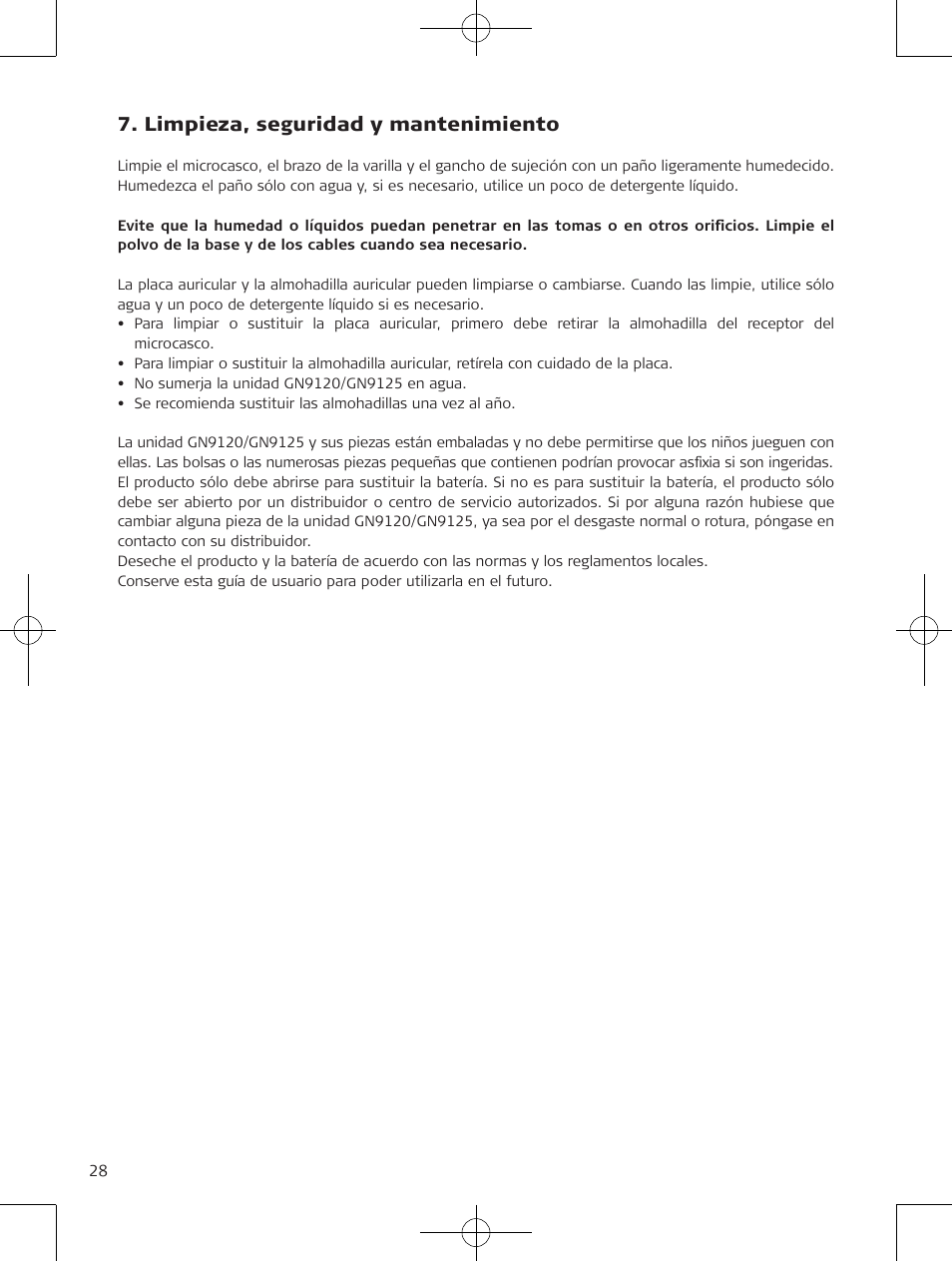 Limpieza, seguridad y mantenimiento | Jabra GN9120 User Manual | Page 30 / 75