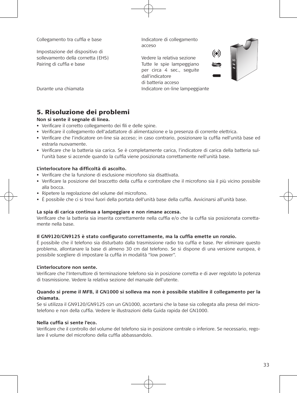 Risoluzione dei problemi | Jabra GN9120 User Manual | Page 35 / 75