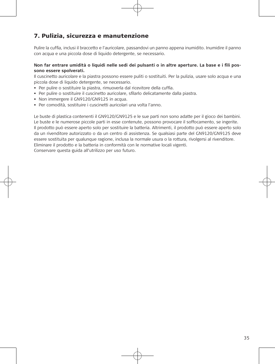 Pulizia, sicurezza e manutenzione | Jabra GN9120 User Manual | Page 37 / 75