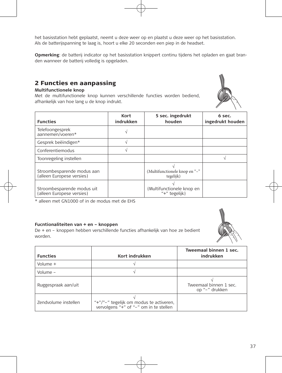 2 functies en aanpassing | Jabra GN9120 User Manual | Page 39 / 75