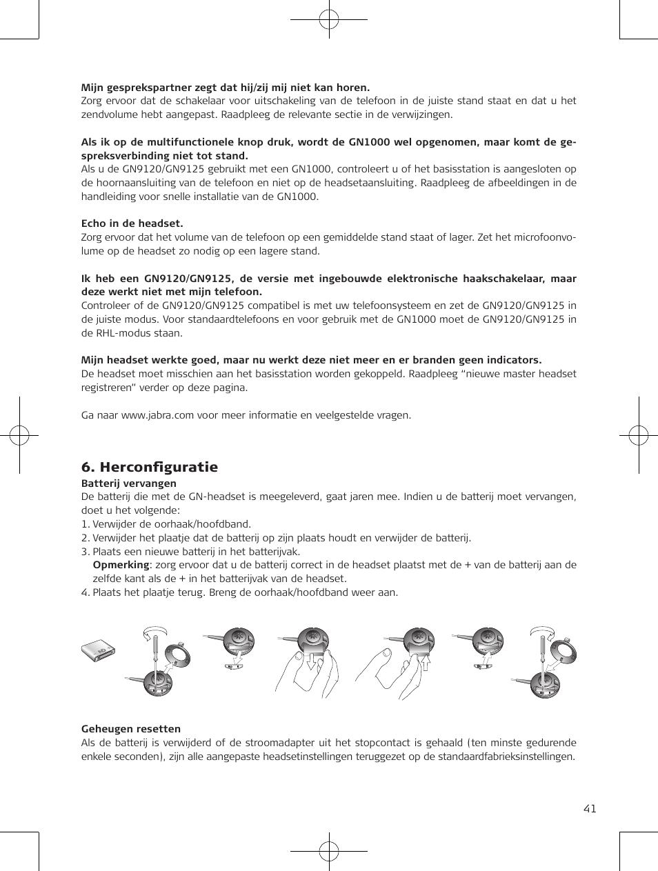 Herconfiguratie | Jabra GN9120 User Manual | Page 43 / 75