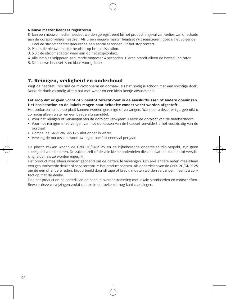 Reinigen, veiligheid en onderhoud | Jabra GN9120 User Manual | Page 44 / 75