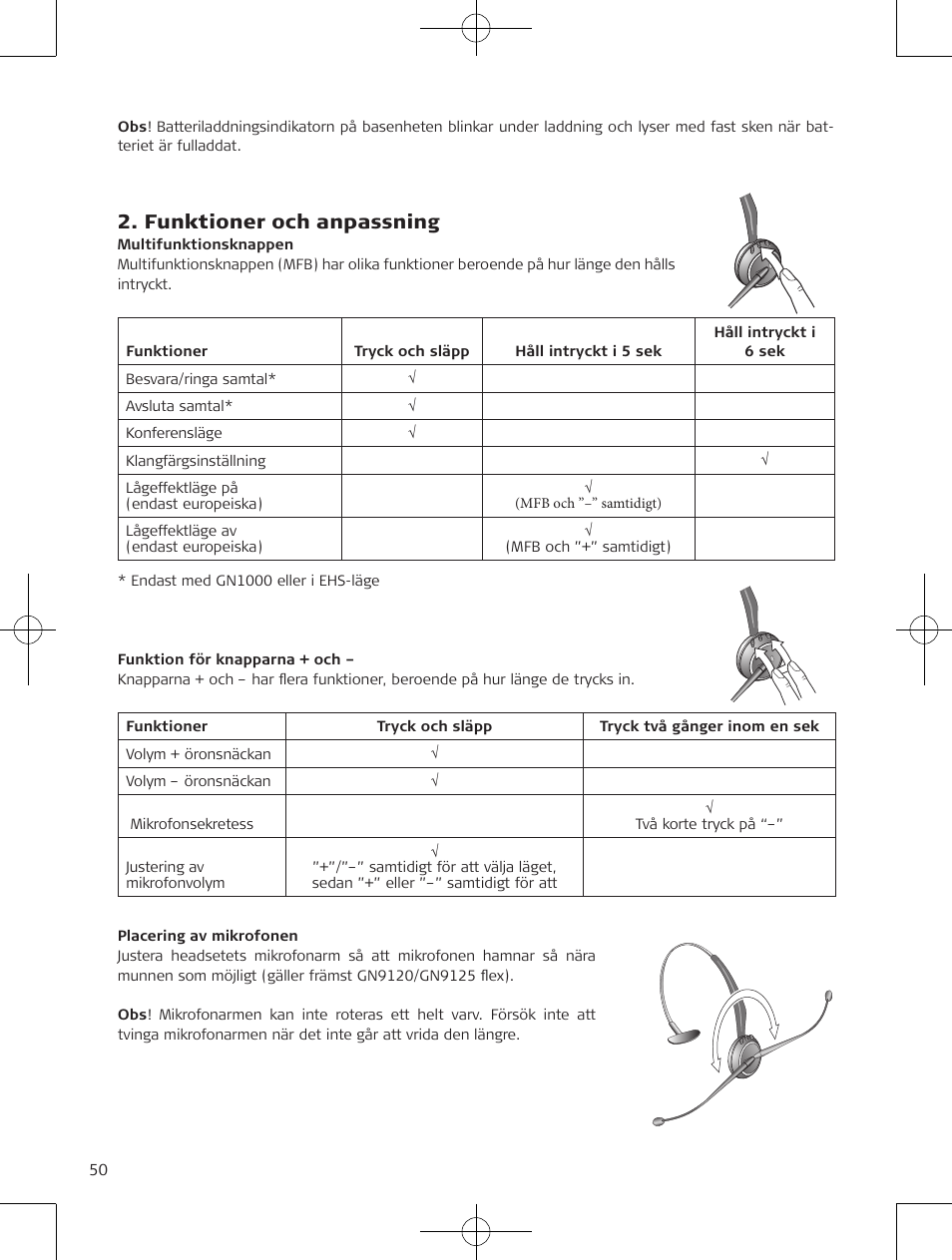 Funktioner och anpassning | Jabra GN9120 User Manual | Page 52 / 75