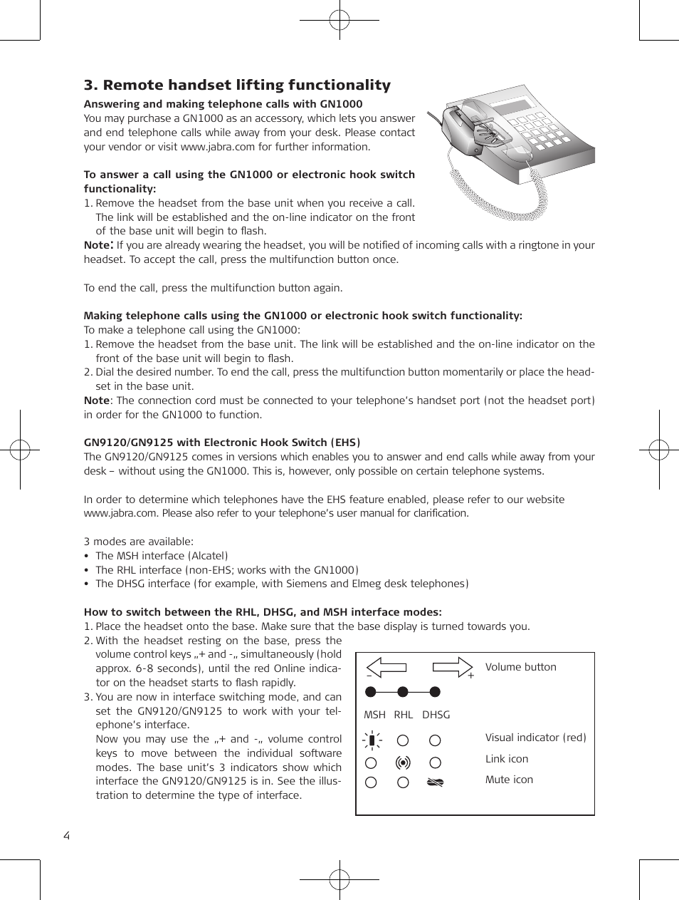 Remote handset lifting functionality | Jabra GN9120 User Manual | Page 6 / 75