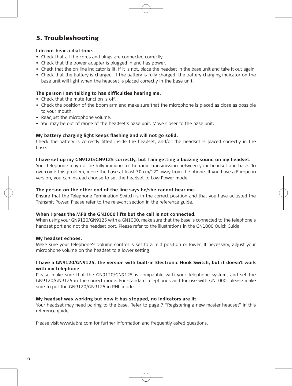 Troubleshooting | Jabra GN9120 User Manual | Page 8 / 75