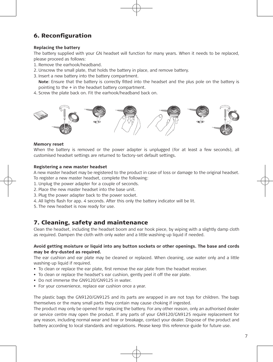 Reconfiguration, Cleaning, safety and maintenance | Jabra GN9120 User Manual | Page 9 / 75