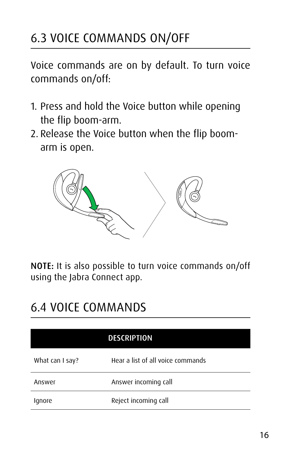 3 voice commands on/off, 4 voice commands, English | Jabra MOTION User Manual | Page 16 / 25