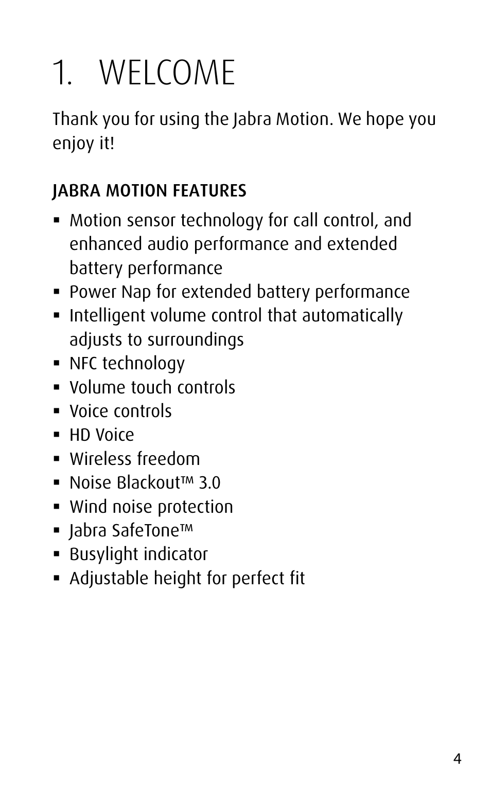 Welcome | Jabra MOTION User Manual | Page 4 / 25