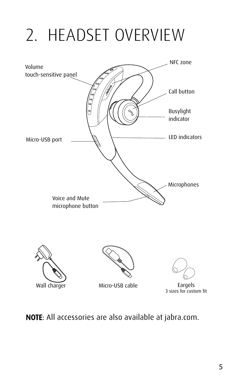 Headset overview, English | Jabra MOTION User Manual | Page 5 / 25