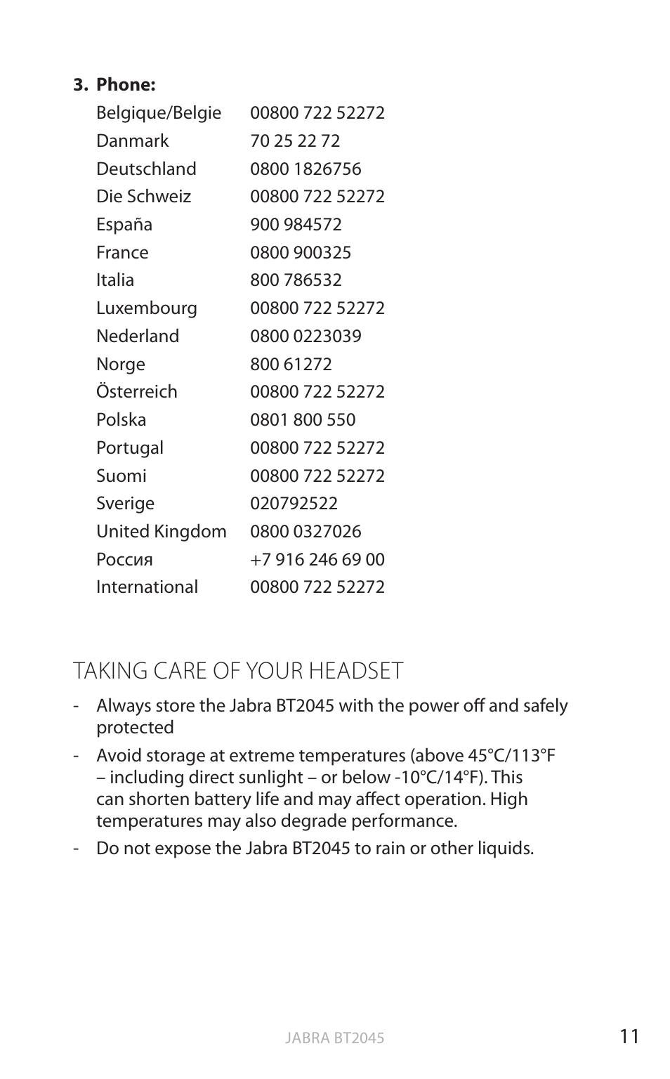 English, Taking care of your headset | Jabra BT2045 User Manual | Page 12 / 14