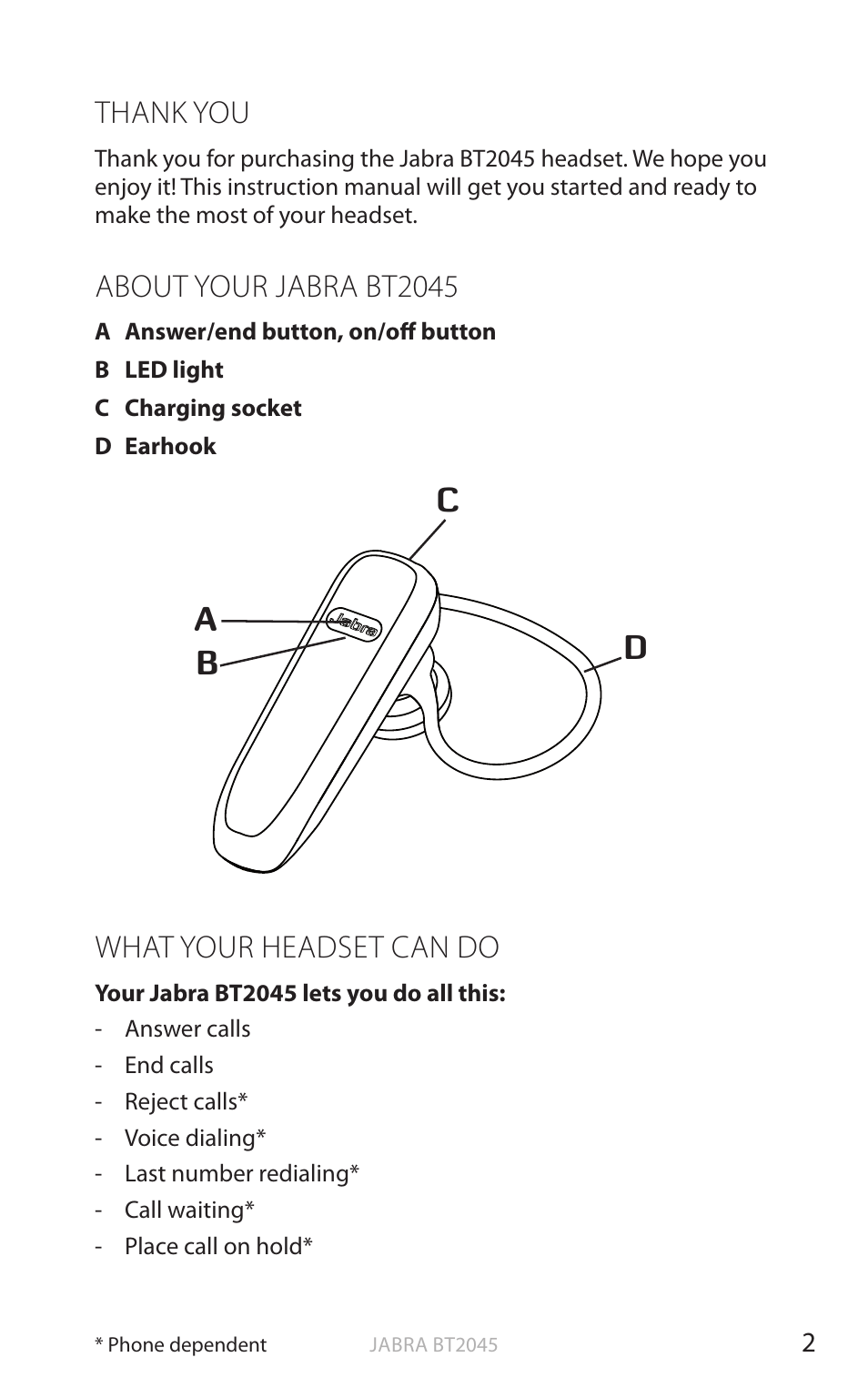 Ad b c, English | Jabra BT2045 User Manual | Page 3 / 14