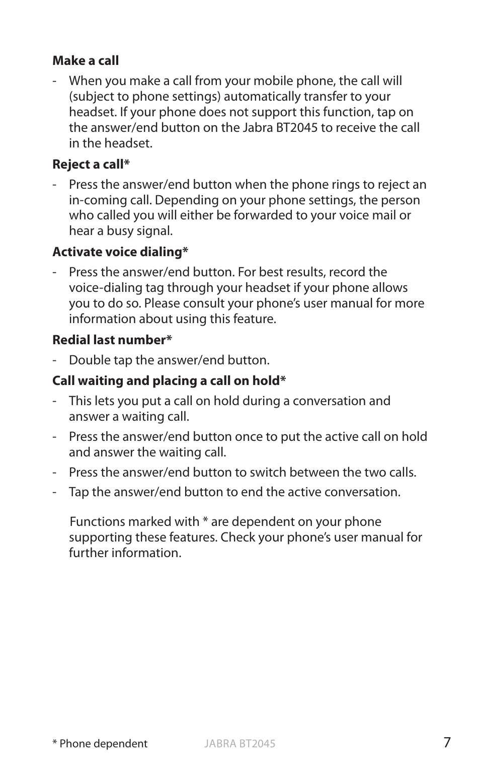 English | Jabra BT2045 User Manual | Page 8 / 14