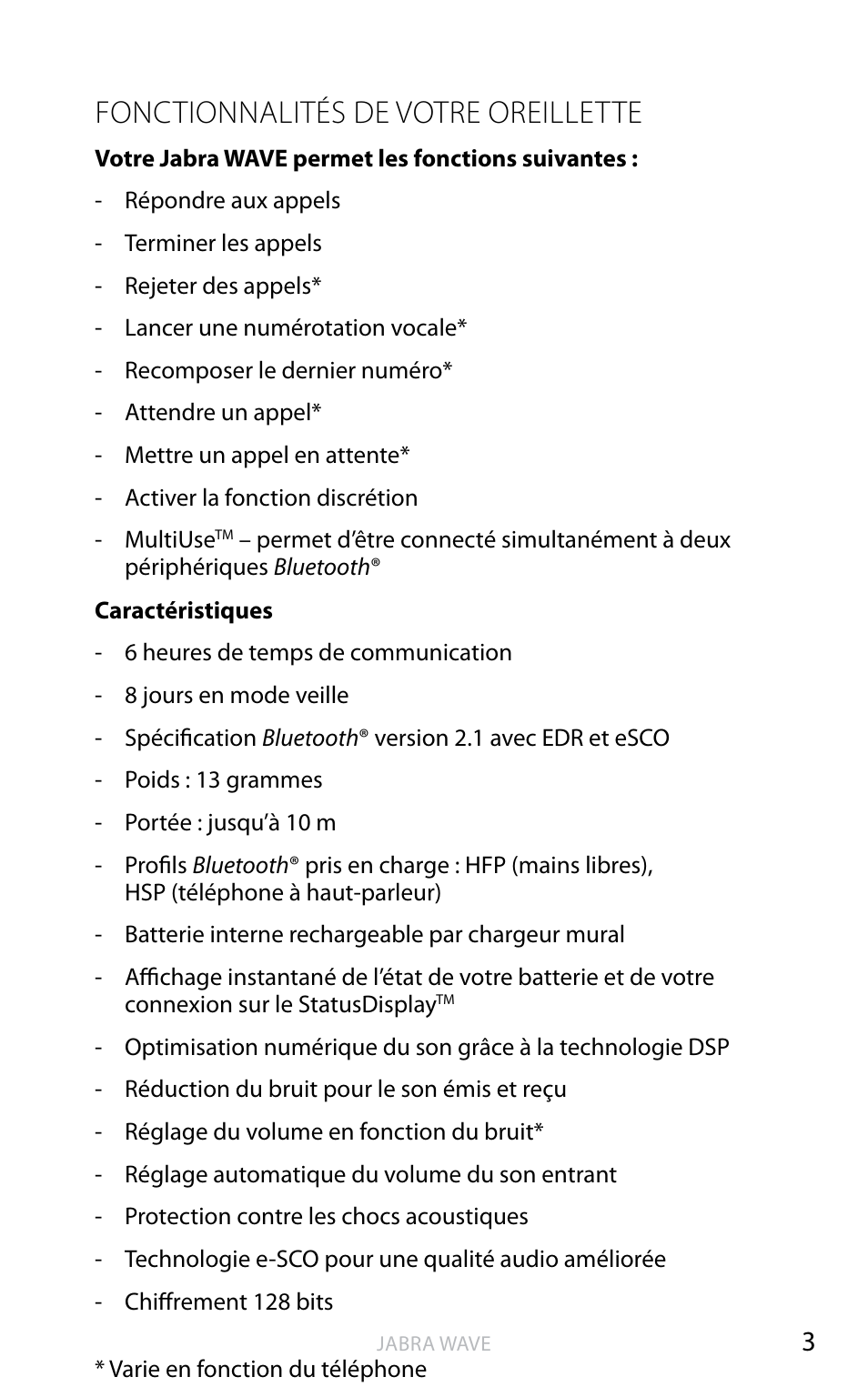 Fonctionnalités de votre oreillette, An g la is | Jabra WAVE User Manual | Page 16 / 49
