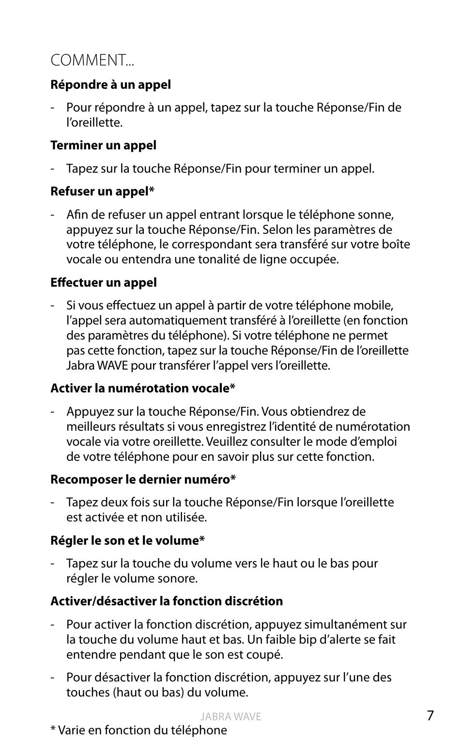 Comment, An g la is | Jabra WAVE User Manual | Page 20 / 49