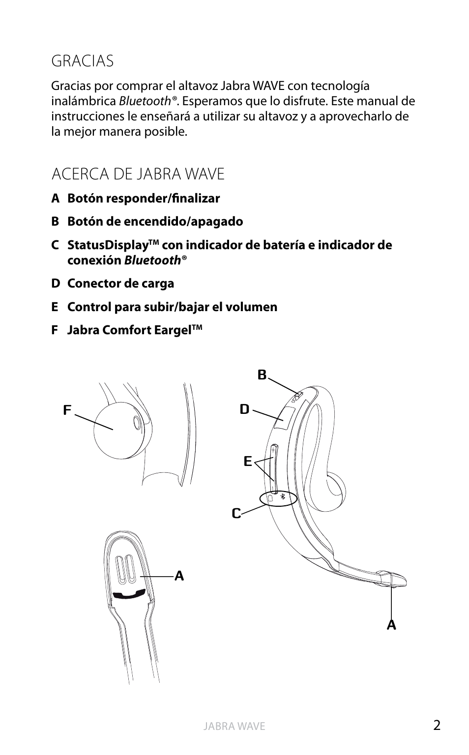 Gracias, Acerca de jabra wave | Jabra WAVE User Manual | Page 27 / 49