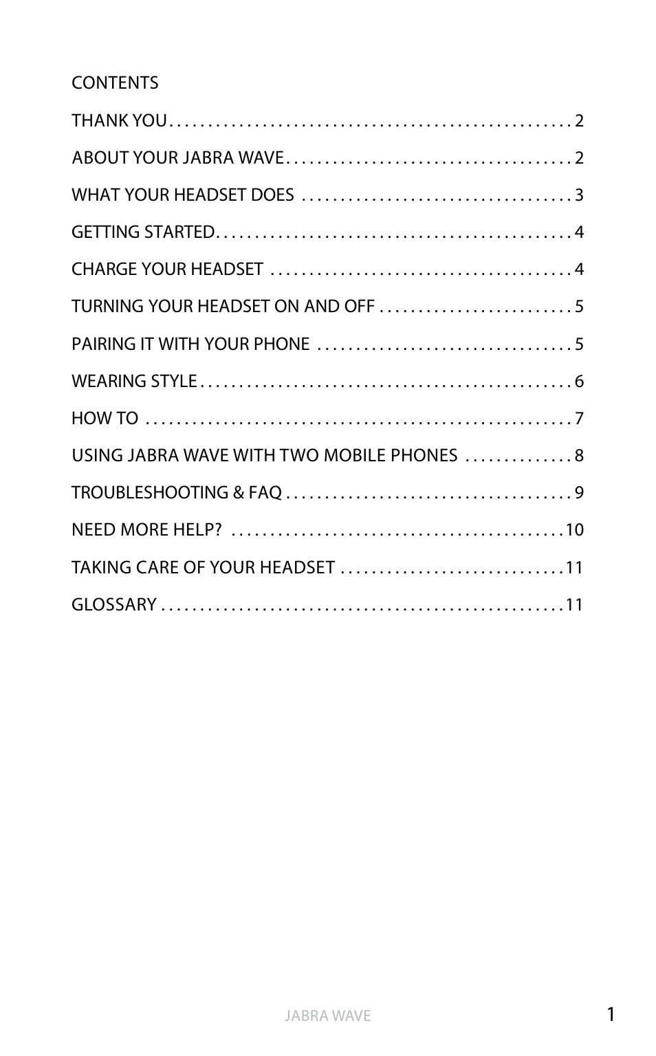 English - north america (click here for manual), En g li sh | Jabra WAVE User Manual | Page 3 / 49