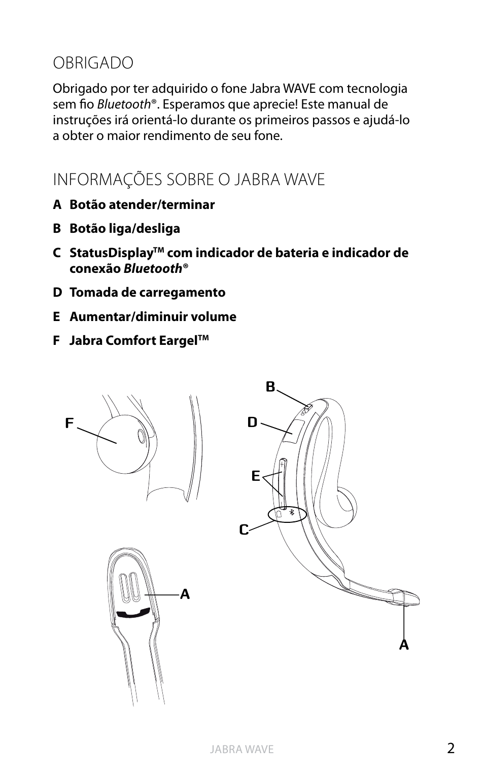 Obrigado, Informações sobre o jabra wave | Jabra WAVE User Manual | Page 39 / 49