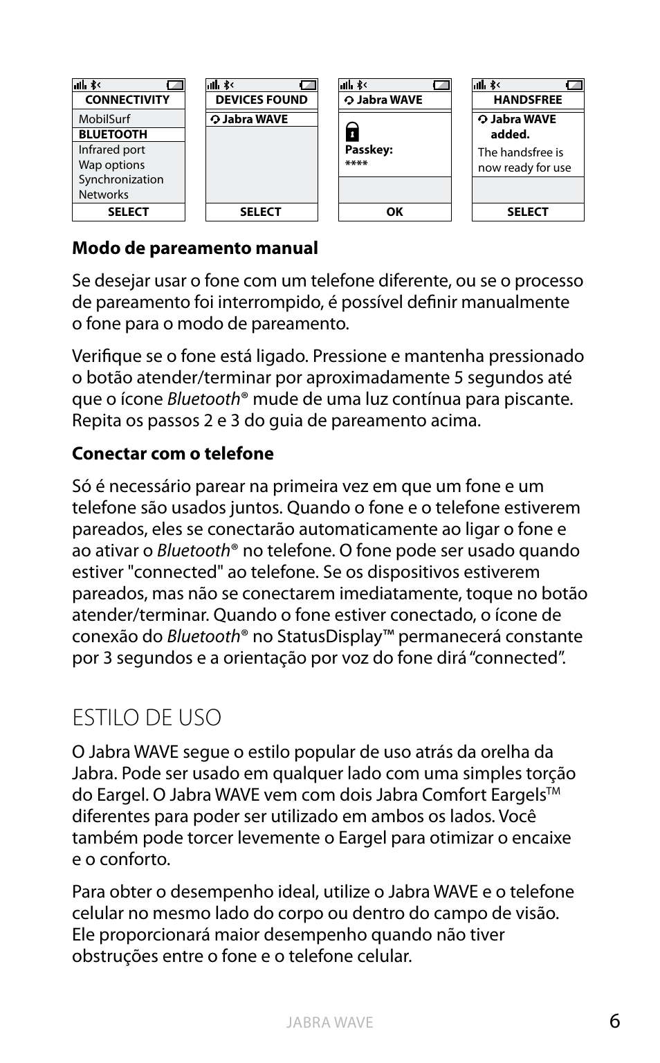 Estilo de uso | Jabra WAVE User Manual | Page 43 / 49