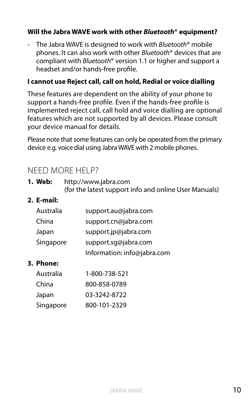 Need more help, En g li sh | Jabra WAVE User Manual | Page 12 / 87