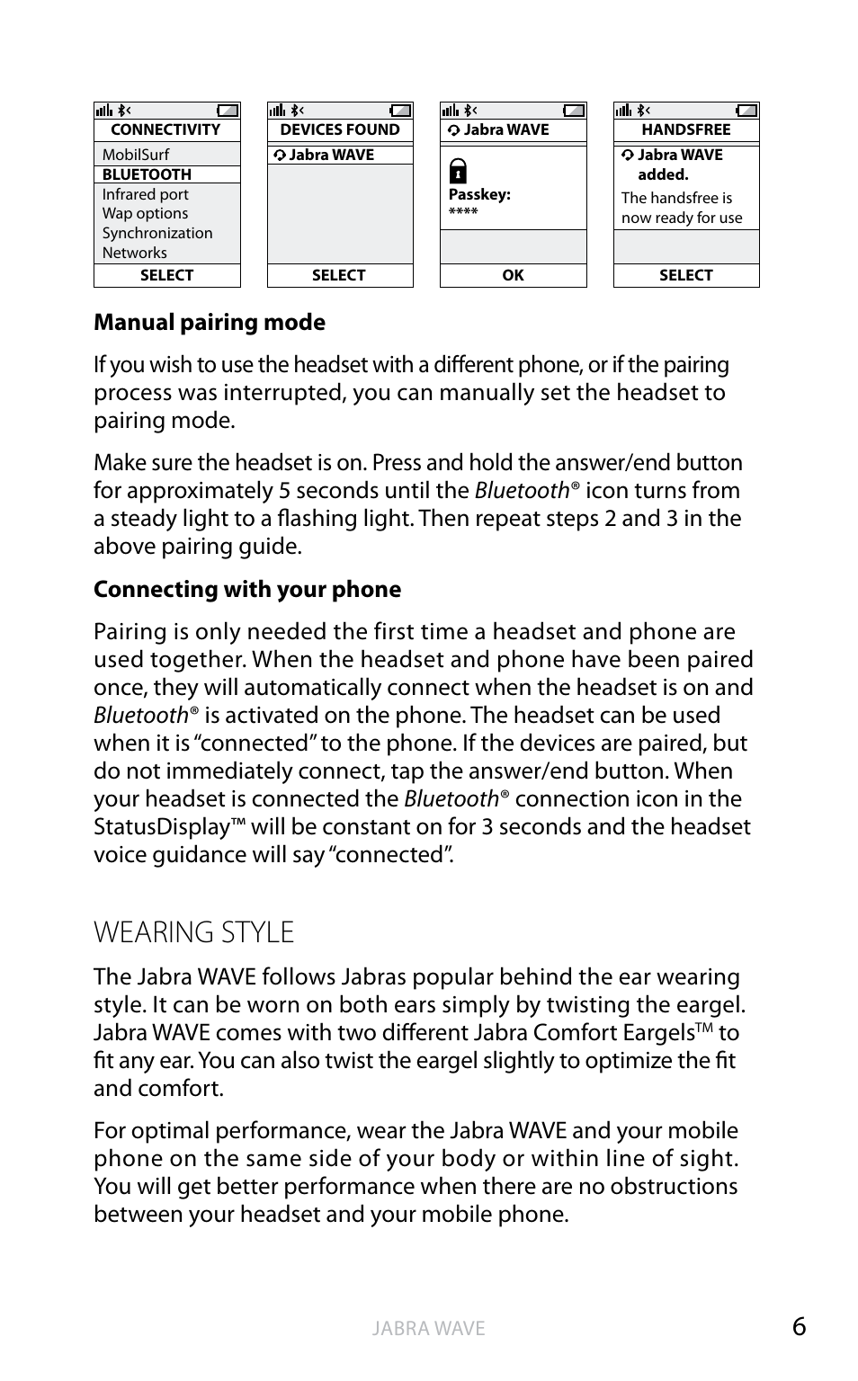 Wearing style, En g li sh | Jabra WAVE User Manual | Page 8 / 87