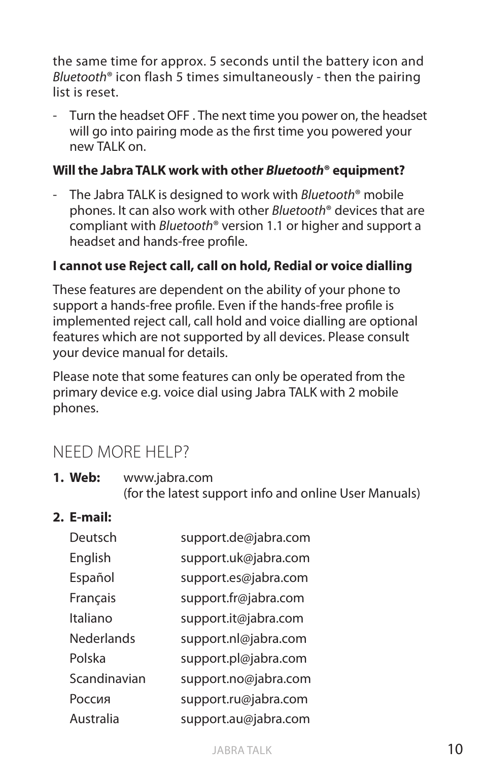 English, Need more help | Jabra TALK User Manual | Page 11 / 14