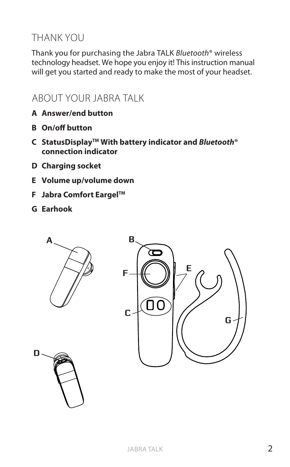 English, About your jabra talk | Jabra TALK User Manual | Page 3 / 14