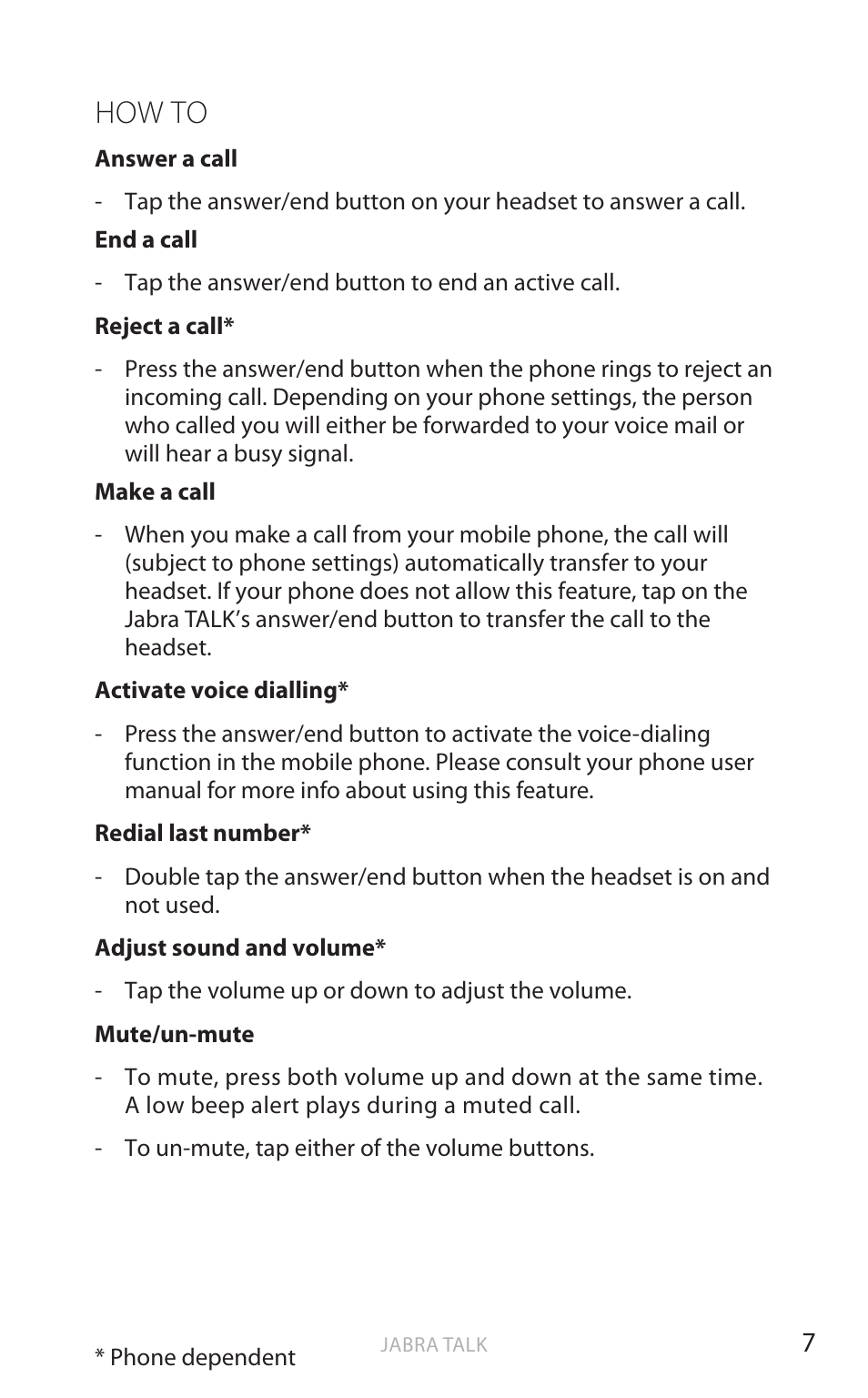 English, How to | Jabra TALK User Manual | Page 8 / 14