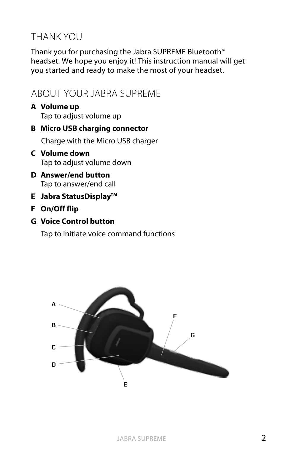 English, About your jabra supreme | Jabra SUPREME User Manual | Page 3 / 19