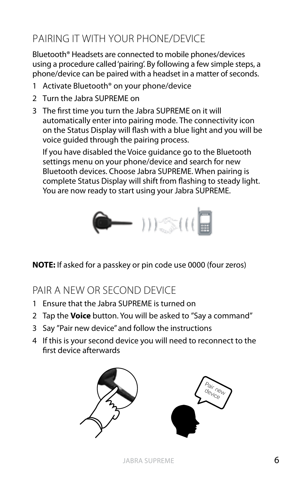 English, Pairing it with your phone/device, Pair a new or second device | Jabra SUPREME User Manual | Page 7 / 19