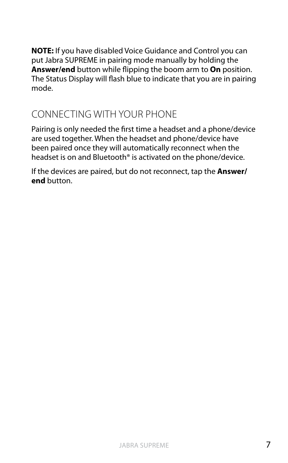 English, Connecting with your phone | Jabra SUPREME User Manual | Page 8 / 19