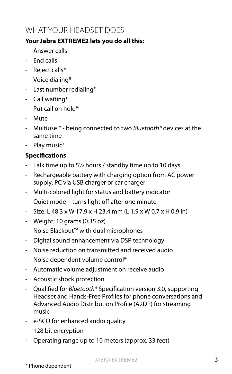 What your headset does, English | Jabra EXTREME2 User Manual | Page 4 / 17