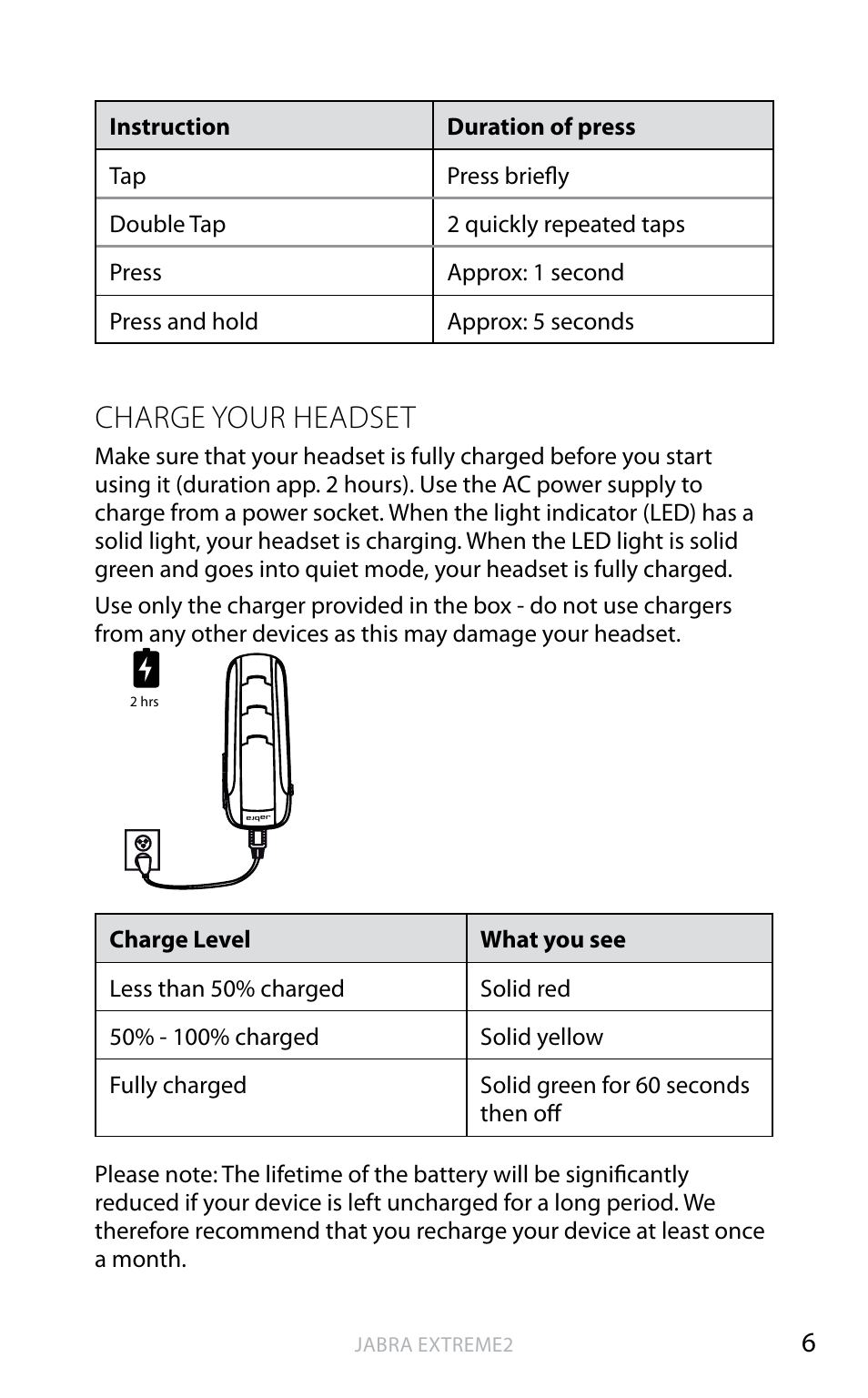 Charge your headset, English | Jabra EXTREME2 User Manual | Page 7 / 17