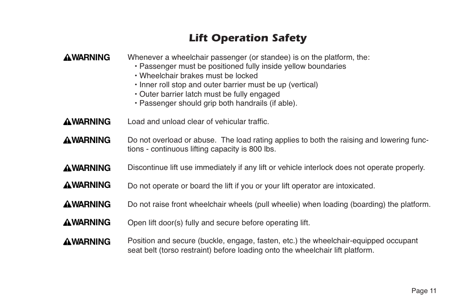 Lift operation safety | Braun NL Series User Manual | Page 13 / 53
