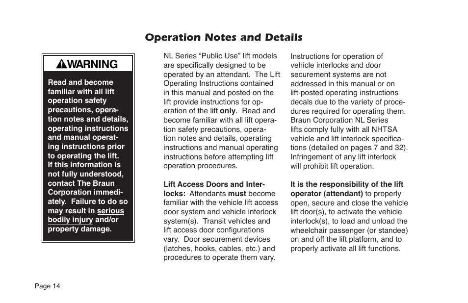 Warning | Braun NL Series User Manual | Page 16 / 53