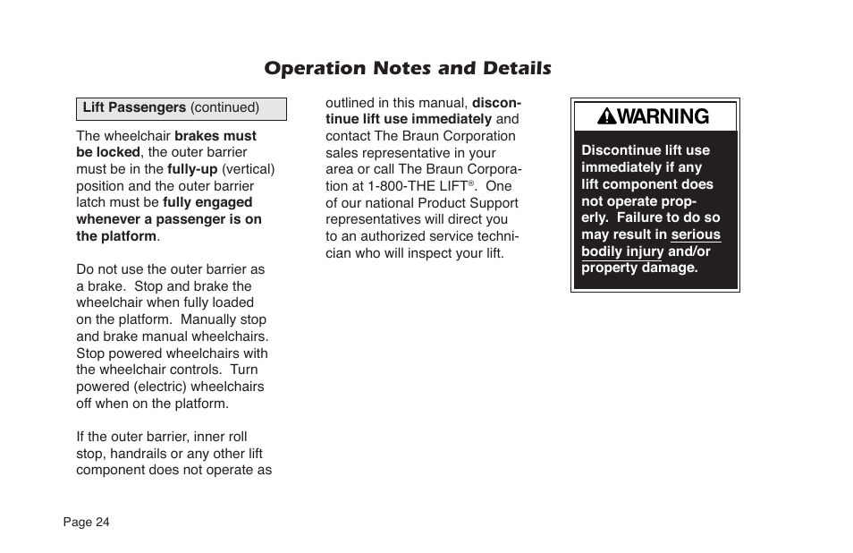 Warning | Braun NL Series User Manual | Page 26 / 53