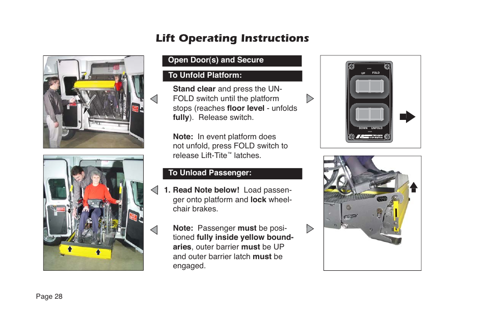 Lift operating instructions | Braun NL Series User Manual | Page 30 / 53