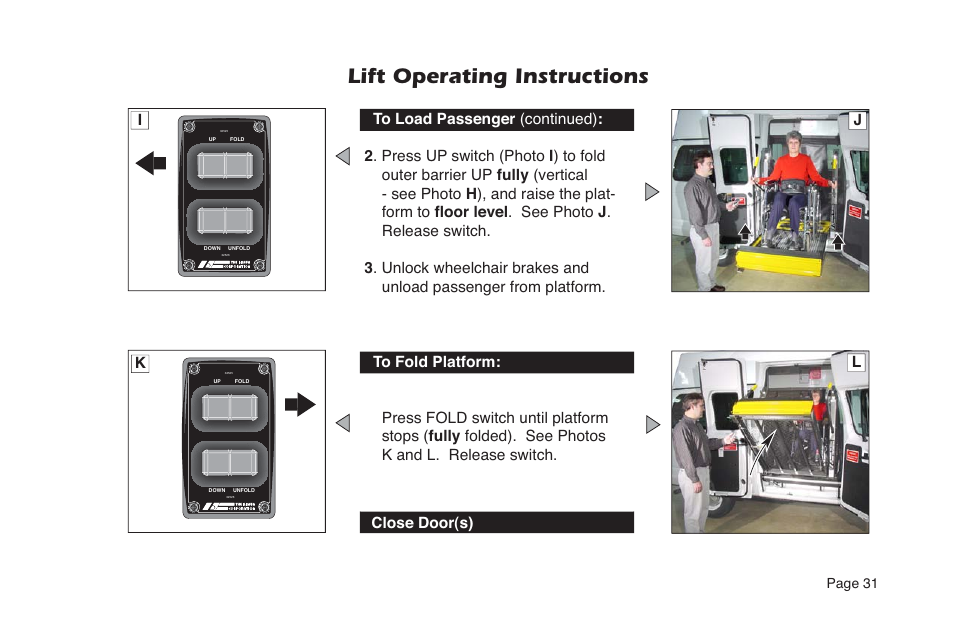 Lift operating instructions, Page 31 | Braun NL Series User Manual | Page 33 / 53