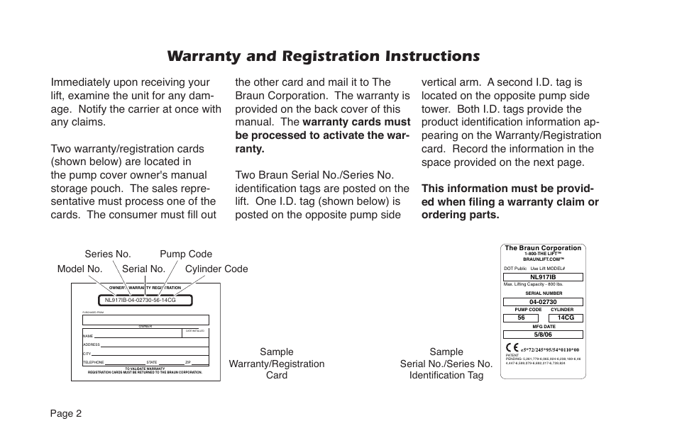 Warranty and registration instructions, Page 2 | Braun NL Series User Manual | Page 4 / 53