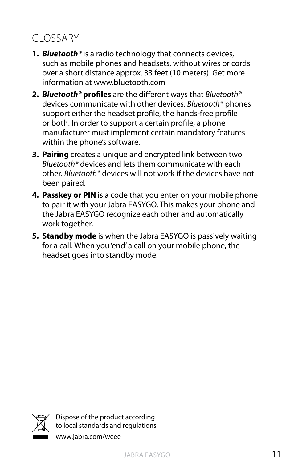 Glossary, En g li sh | Jabra EASYGO User Manual | Page 13 / 48