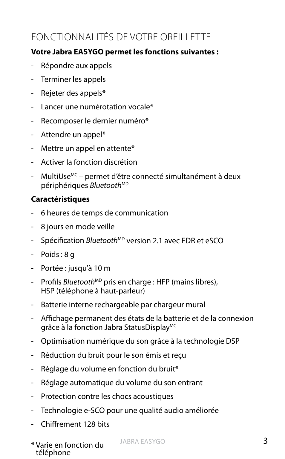 Fonctionnalités de votre oreillette, An g la is | Jabra EASYGO User Manual | Page 16 / 48