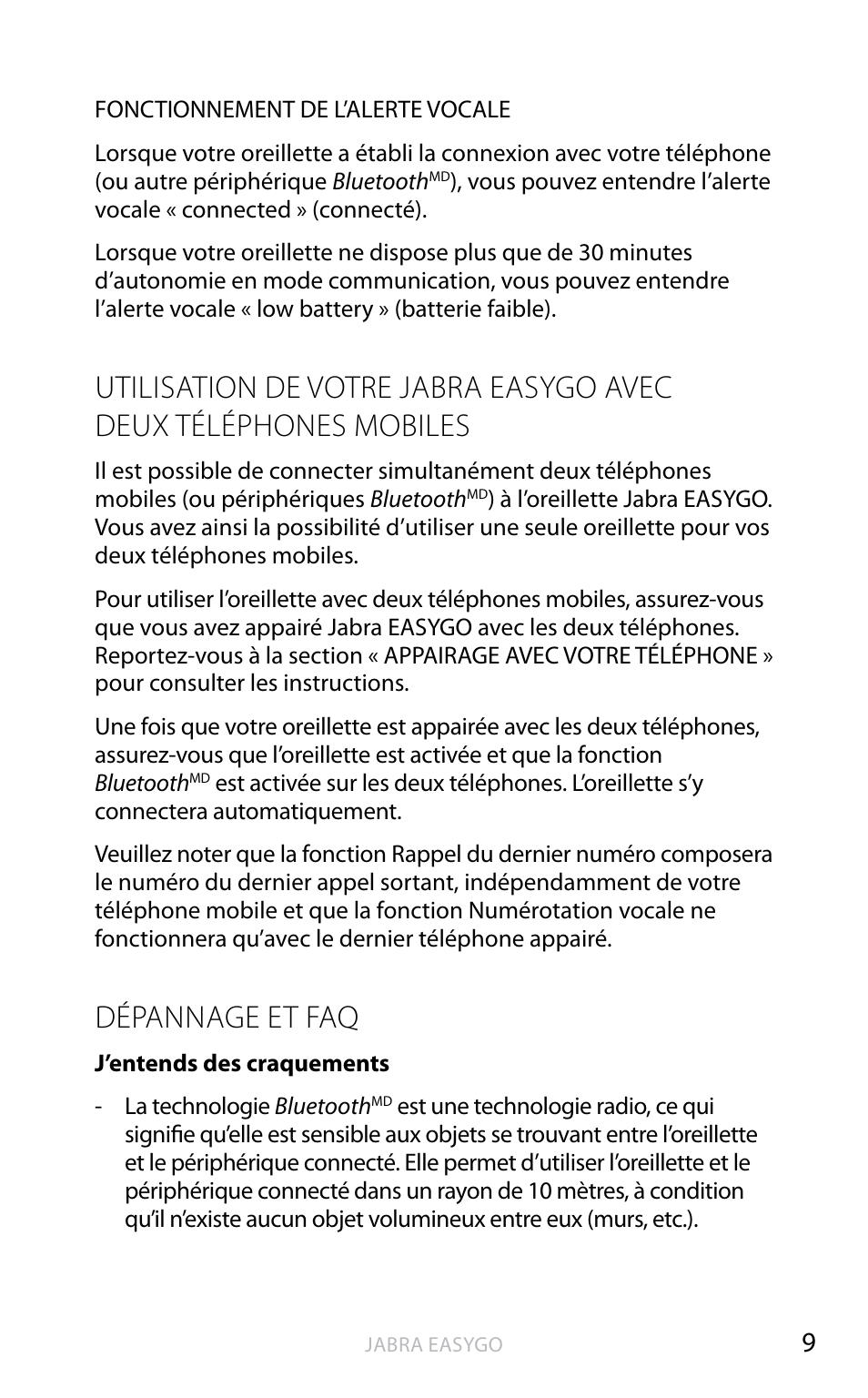 Dépannage et faq, An g la is | Jabra EASYGO User Manual | Page 22 / 48