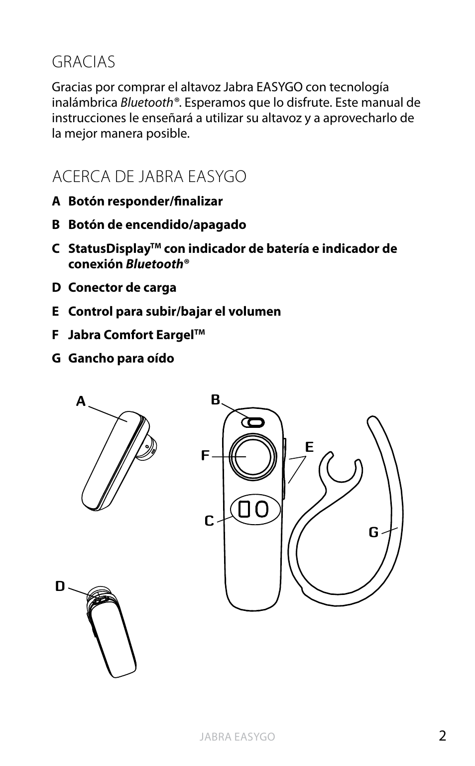 Gracias, Acerca de jabra easygo | Jabra EASYGO User Manual | Page 27 / 48