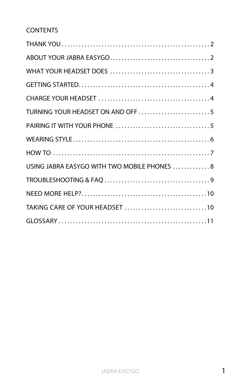 English - north america (click here for manual), En g li sh | Jabra EASYGO User Manual | Page 3 / 48