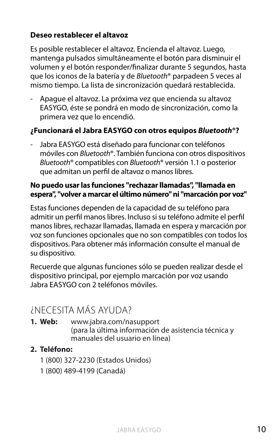 Necesita más ayuda | Jabra EASYGO User Manual | Page 35 / 48
