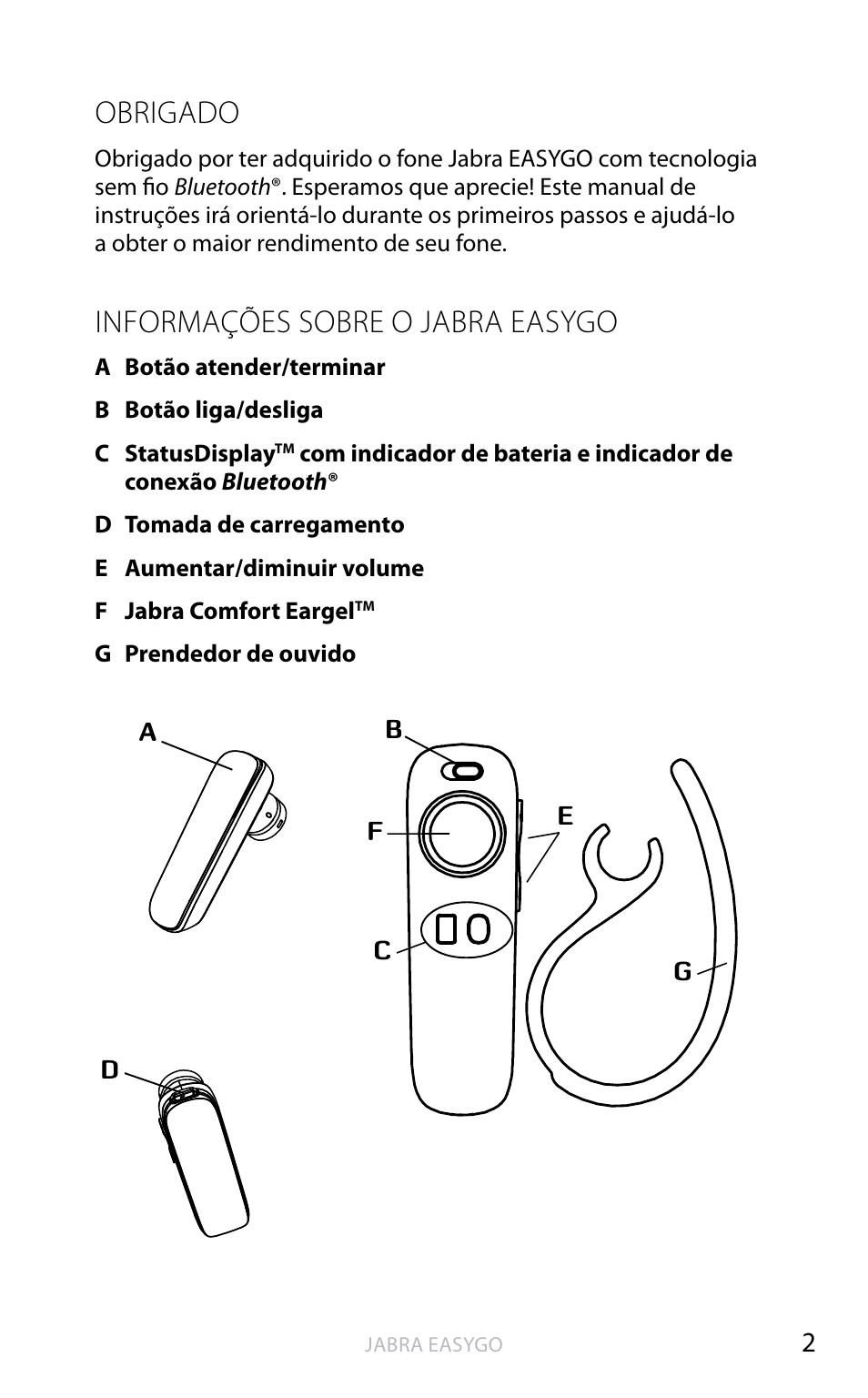 Obrigado, Informações sobre o jabra easygo | Jabra EASYGO User Manual | Page 38 / 48