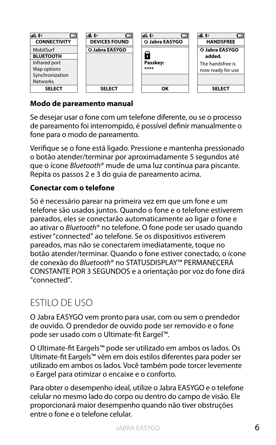 Estilo de uso | Jabra EASYGO User Manual | Page 42 / 48